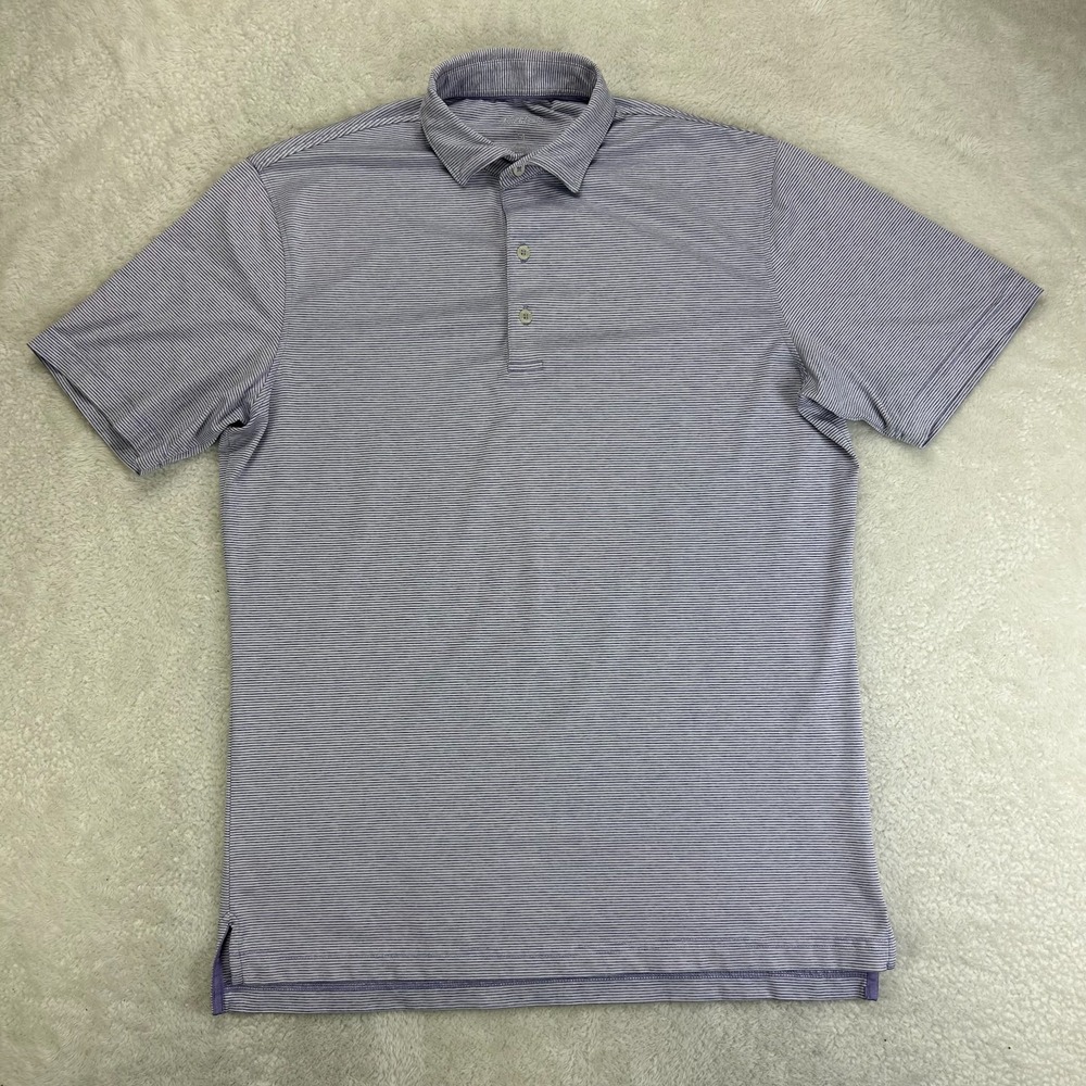 Johnnie-O  Polo Shirt Mens M Blue Gray Stripe Performance Golf Short Sleeve